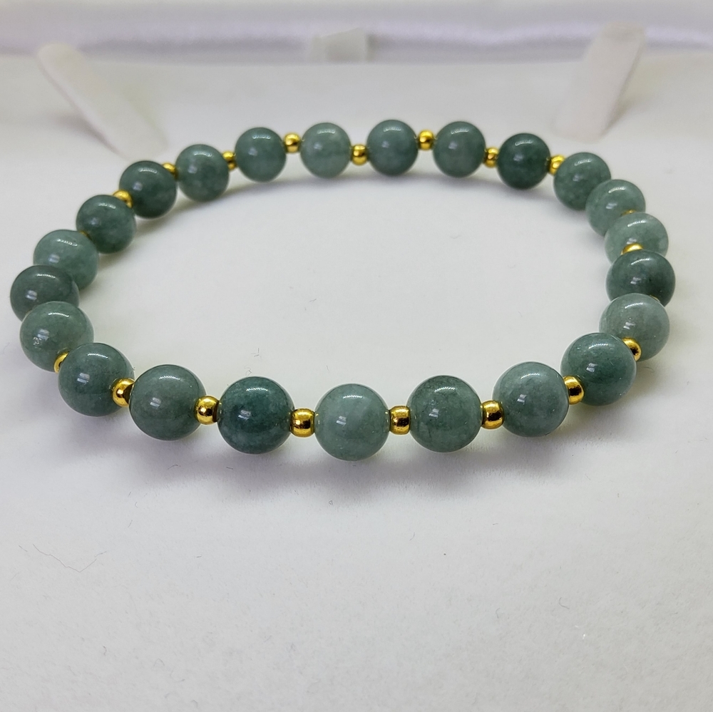 Jade & 14k Plated Bead Stretch Bracelet ☆Last two